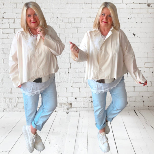 Bluse "MODY" mit versetzter Knopfleiste, creme