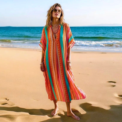 Viskose Kleid "IBIZA", orange/türkis