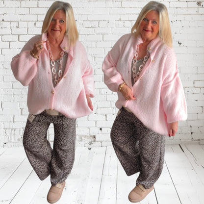 Strickjacke "COZY" mit Goldknöpfen, rosa