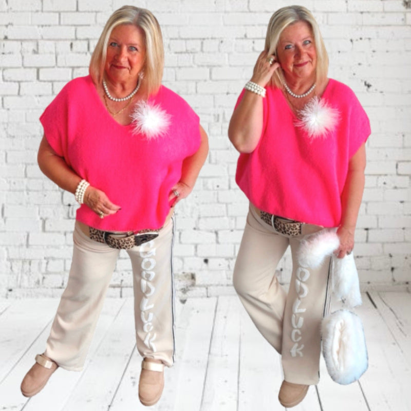 Marlene Jogger Hose "GOOD LUCK", beige