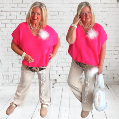 Marlene Jogger Hose "GOOD LUCK", beige