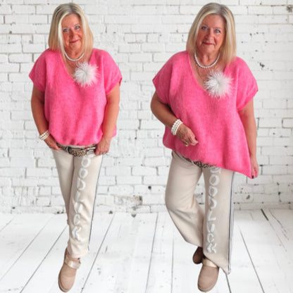 Marlene Jogger Hose "GOOD LUCK", beige