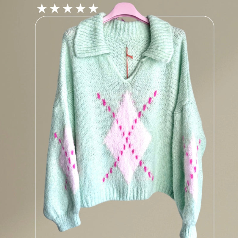 Pullover mit Kragen "DIAMOND", mint