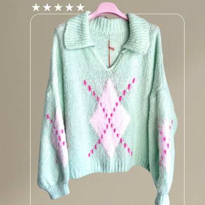 Pullover mit Kragen "DIAMOND", mint