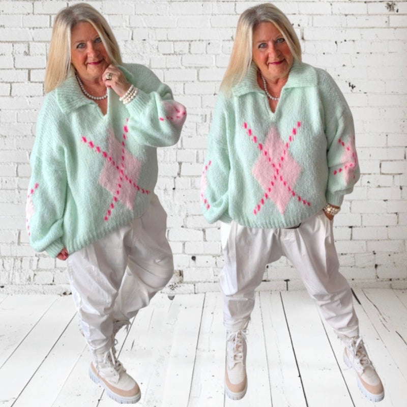 Pullover mit Kragen "DIAMOND", mint