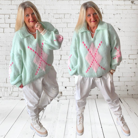 Pullover mit Kragen "DIAMOND", mint