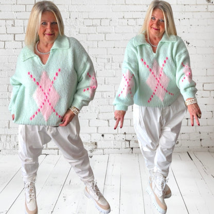 Pullover mit Kragen "DIAMOND", mint