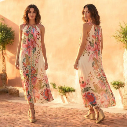 MISSY Maxi Kleid "BLOOMING PARADISE", creme/pink