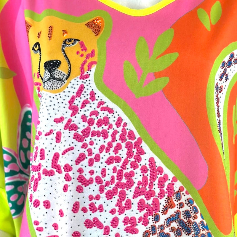 ROSE Shirt "FLOWER POWER", neongelb/pink/orange