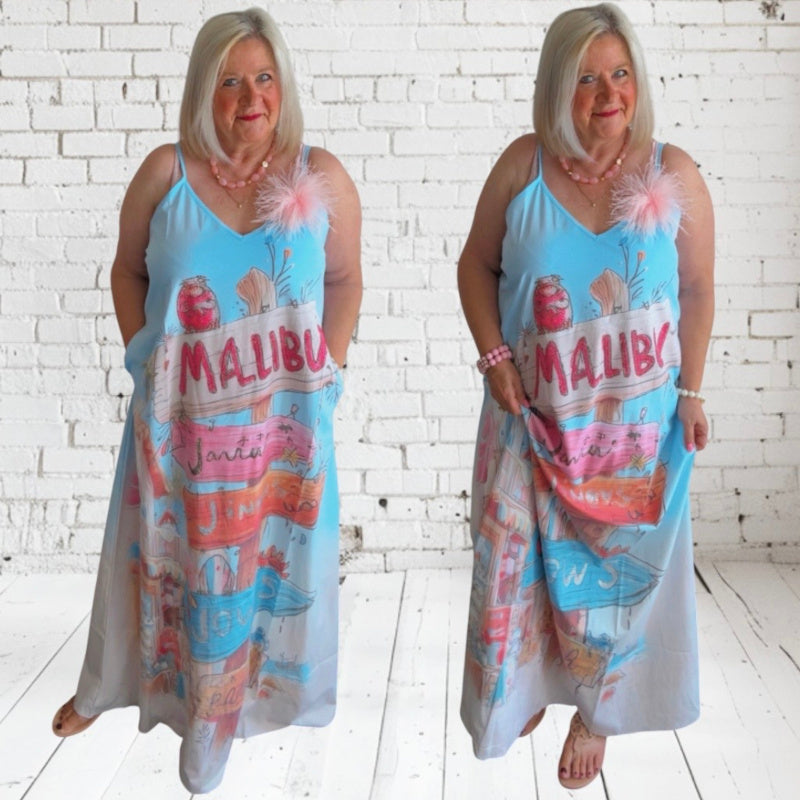 Maxikleid "MALIBU", hellblau-multi