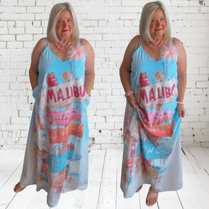 Maxikleid "MALIBU", hellblau-multi