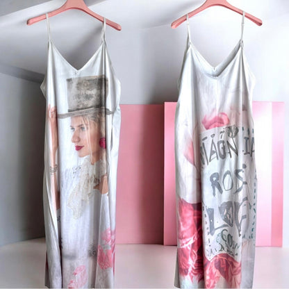 Maxikleid "WOMAN LOVE", hellgrau-rot