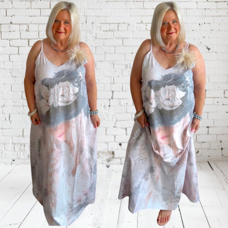 Maxikleid "ROSE", beige-grau