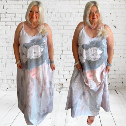Maxikleid "ROSE", beige-grau