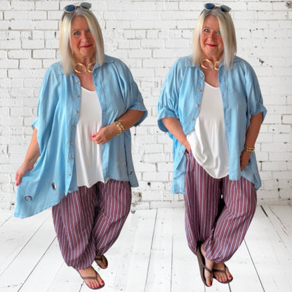 oversized Bluse "EYELETS" mit Ösen, light denim