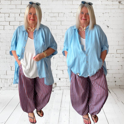 oversized Bluse "EYELETS" mit Ösen, light denim
