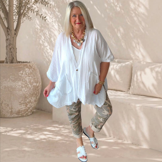 Poncho Bluse "KIOKO", weiß