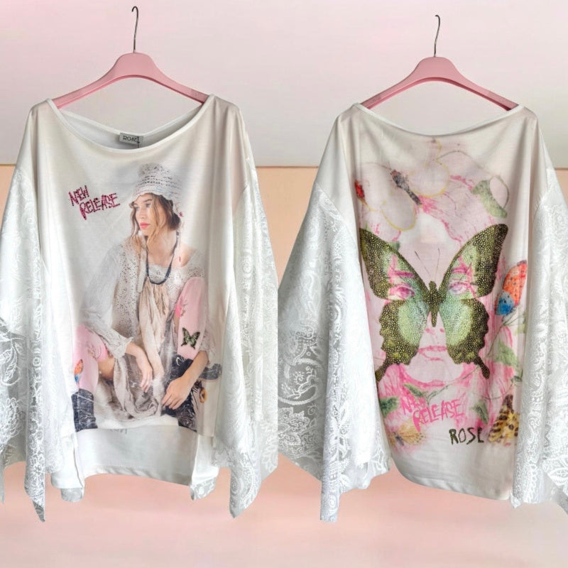Gypsy Tunika Shirt "RELEASE", creme/pastell