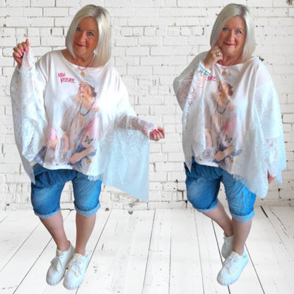 Gypsy Tunika Shirt "RELEASE", creme/pastell