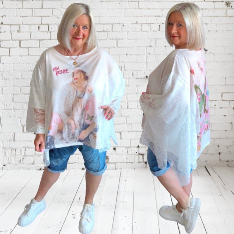 Gypsy Tunika Shirt "RELEASE", creme/pastell