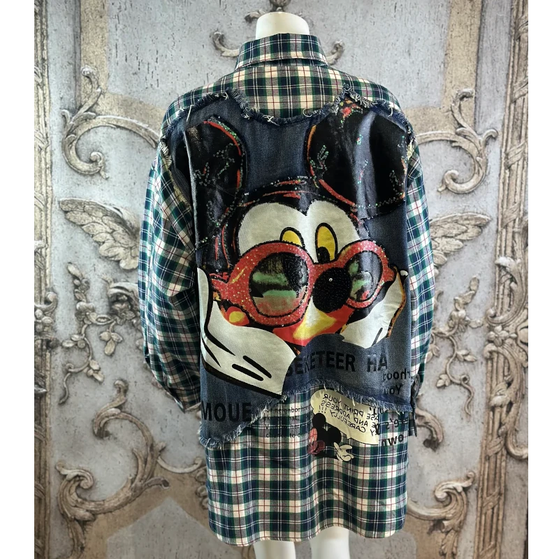 ROSE Flanell/Denim Hemd/Jacke "MOUSE", kariert mit Pailetten