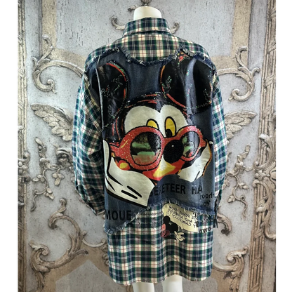 ROSE Flanell/Denim Hemd/Jacke "MOUSE", kariert mit Pailetten
