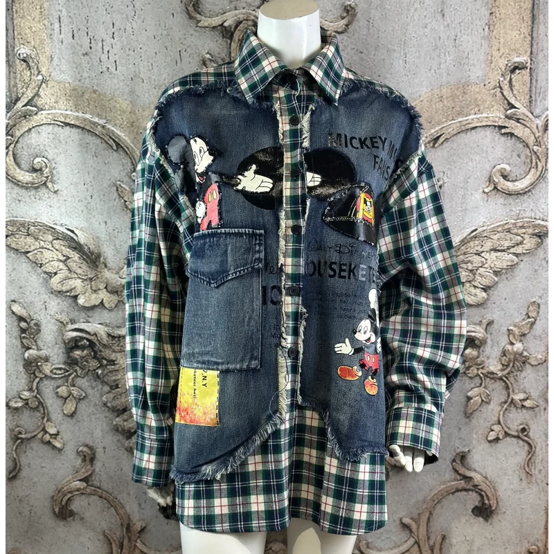 ROSE Flanell/Denim Hemd/Jacke "MOUSE", kariert mit Pailetten