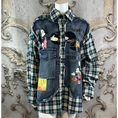 ROSE Flanell/Denim Hemd/Jacke "MOUSE", kariert mit Pailetten