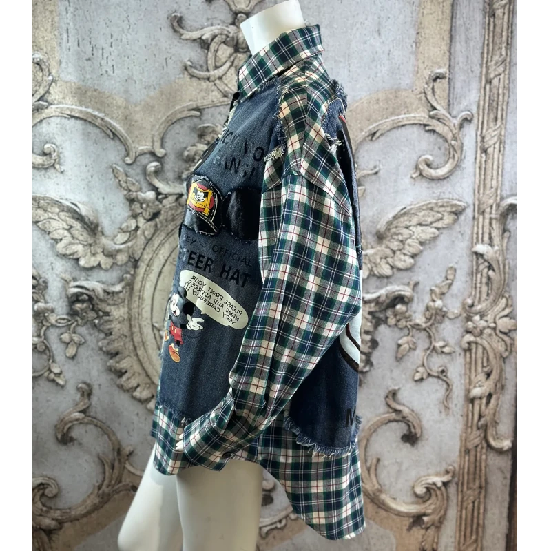 ROSE Flanell/Denim Hemd/Jacke "MOUSE", kariert mit Pailetten