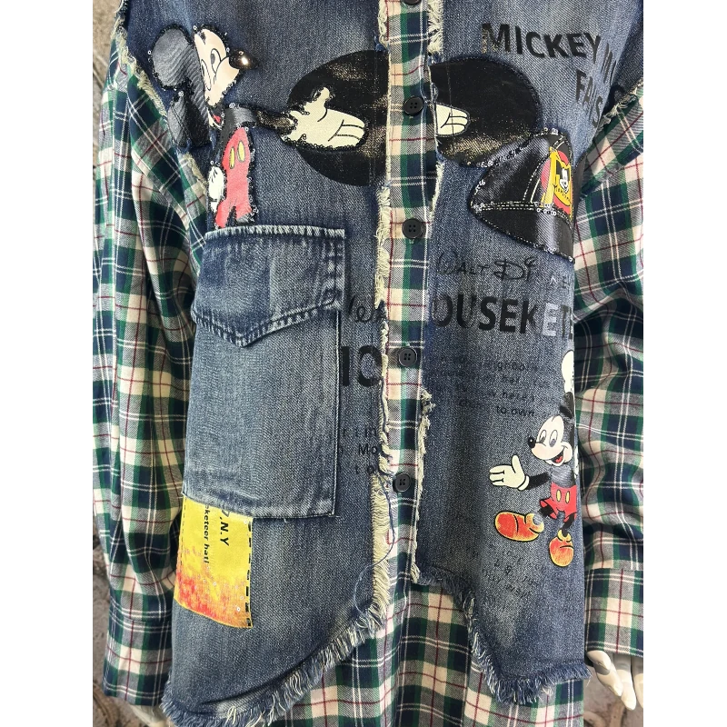 ROSE Flanell/Denim Hemd/Jacke "MOUSE", kariert mit Pailetten