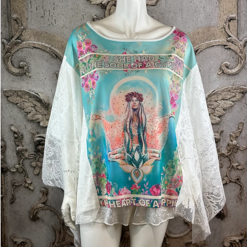 Gypsy Tunika Shirt "NAMASTE", türkis/rosa