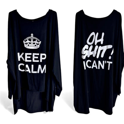 oversized Langarm Shirt "KEEP CALM", schwarz