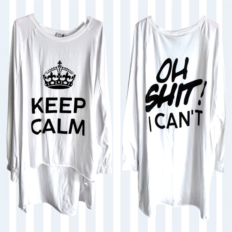 oversized Langarm Shirt "KEEP CALM", weiß