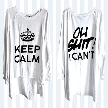 oversized Langarm Shirt "KEEP CALM", weiß