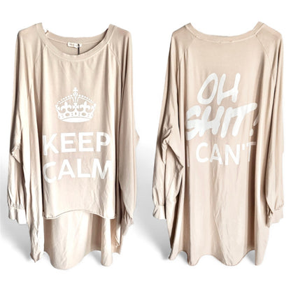 oversized Langarm Shirt "KEEP CALM", beige