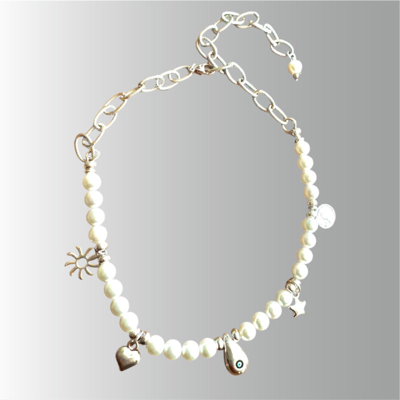 Halsketten "BIG FAUX PEARL with SILVER DETAILS"