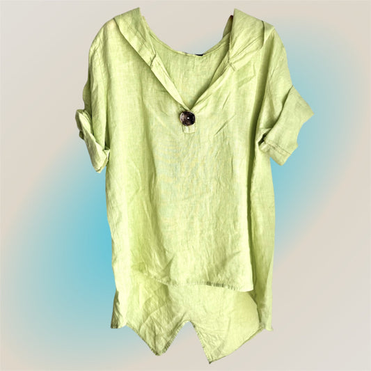 Leinen Bluse "MUNDO" mit Kapuze, kiwi