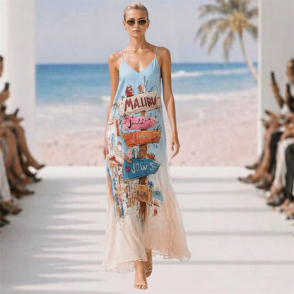 Maxikleid "MALIBU", hellblau-multi