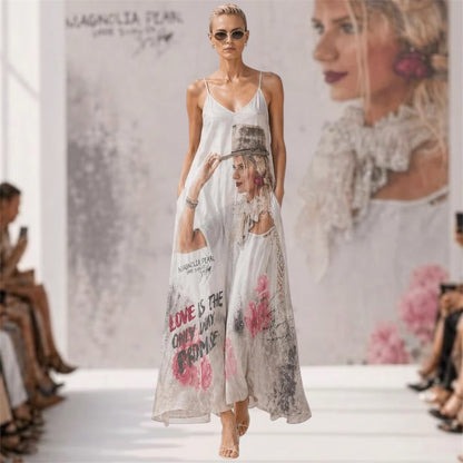 Maxikleid "WOMAN LOVE", hellgrau-rot