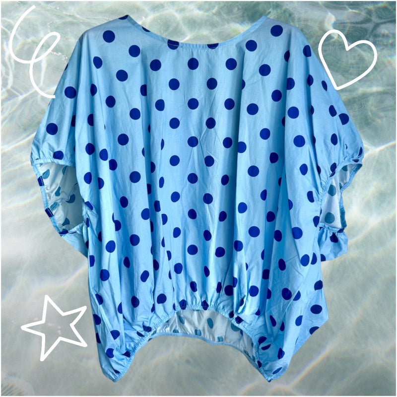 kurzarm Bluse "DANCING DOTS", hellblau