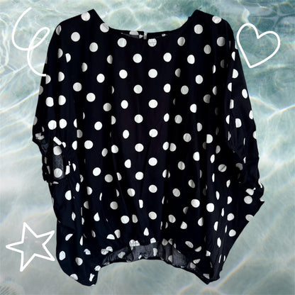 kurzarm Bluse "DANCING DOTS", schwarz