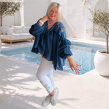 Blusen-Tunika "BOHO" mit Spitze und Volant, marine