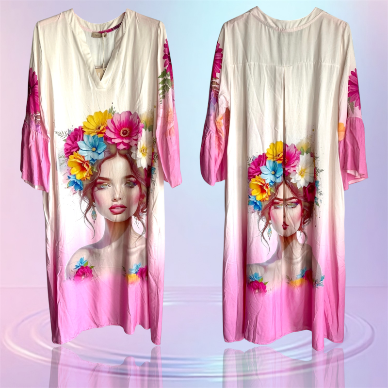 Viskose Kleid "LOLITA" Modell 2, creme/candy rosa