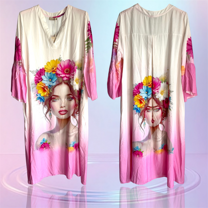 Viskose Kleid "LOLITA" Modell 2, creme/candy rosa