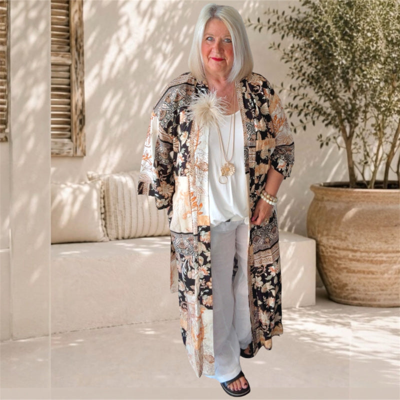 Kimono "POETRY" 3/4-Ärmel, schwarz