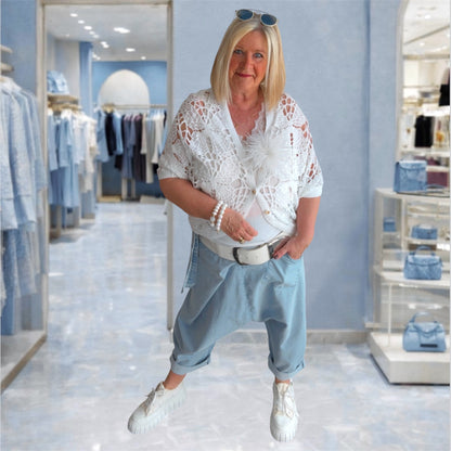 Häkel Weste "BOHO", weiß