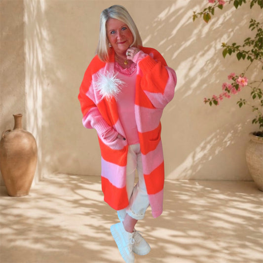 Maxi Strickmantel "VICE VERSA", rosa/neonorange