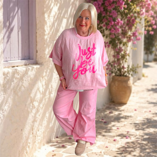 Leinen Shirt "JUST BE YOU", rosa