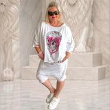 Shirt "SKULL" mit Glitzer & Cut-Outs, weiß