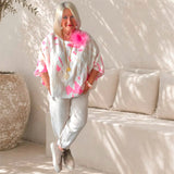 Leinen oversized Shirt "TIE DYE", beige/pink
